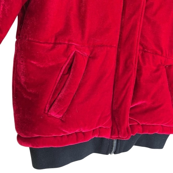Me Jane Velvet Plush Bomber Puffer Jacket Zip Up Vibrant Cherry Red Cozy FLAWS S - Picture 15 of 16